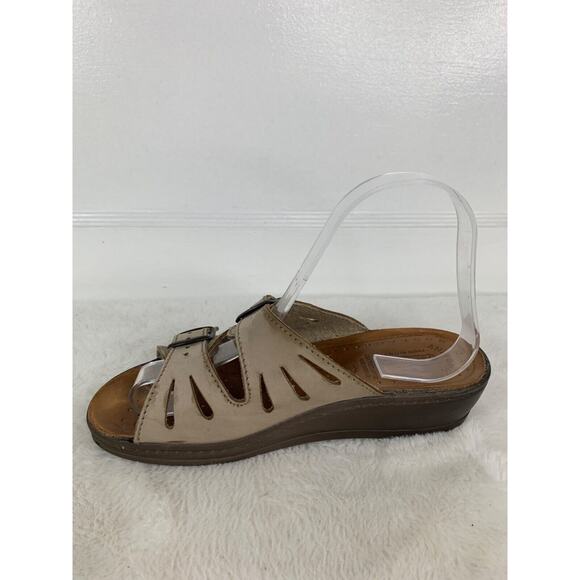 Fly Flot Womens Beige Leather Slide Sandals With Double Strap Buckle Design 6.5 - Picture 6 of 9